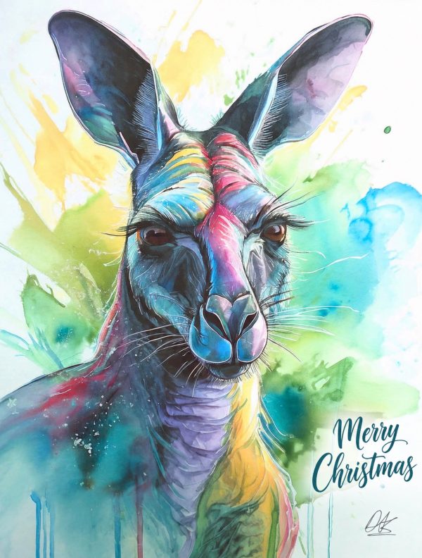 Das Art Australia Kangaroo Merry Christmas card